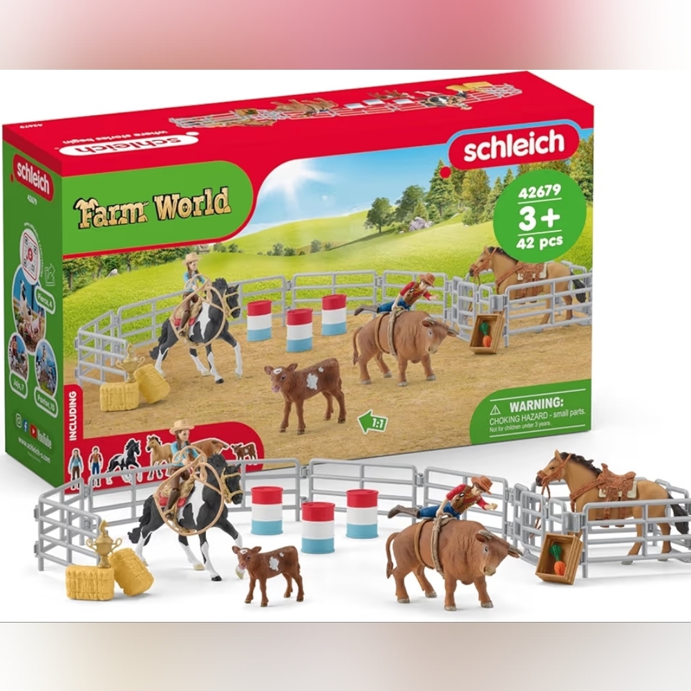 Schleich Farm World 42PC Rodeo Playset with Animal and Rider Figurines Set